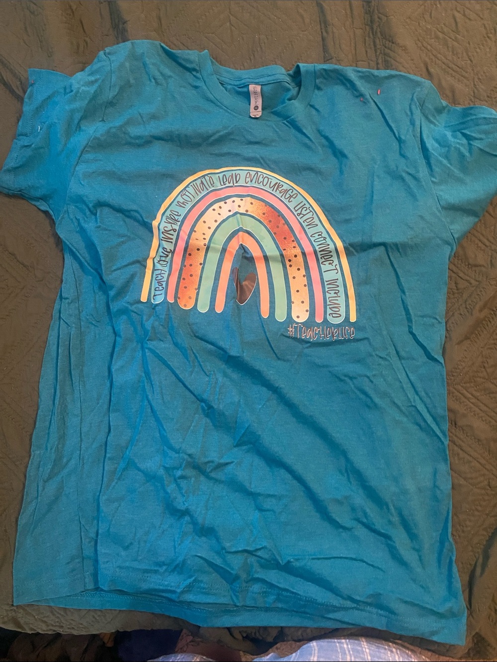 Next Level Apparel Turquoise Rainbow Graphic Short Sleeve Tee - Multicolor Print